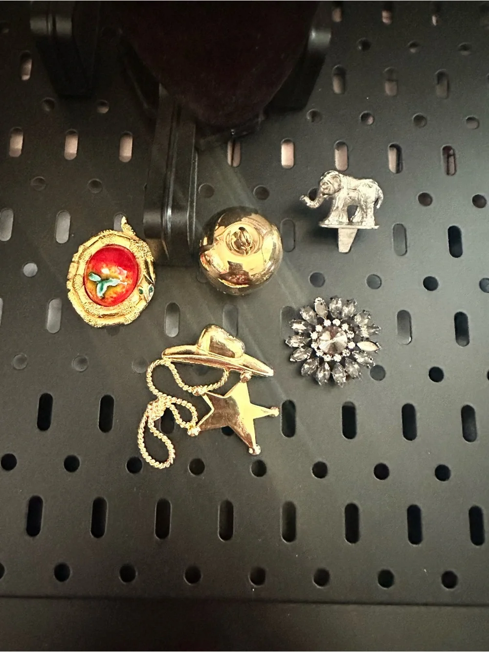 Mixed Vintage Brooch and charm Lot - Gold, Silver, Red Accents